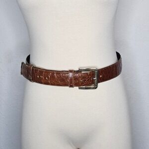 Axcess Brown Crocodile Embossed Leather Belt Made in Italy Engraved Buckle M
